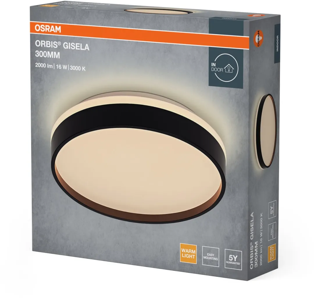 Osram Orbis Gisela LED Plafondlamp 300mm - 16W Warm Wit - Zwart