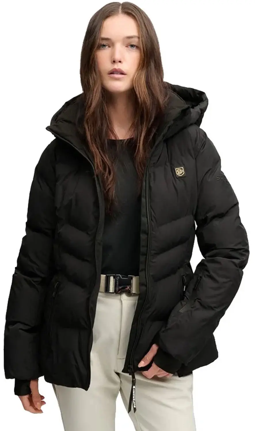 Superdry Luxe Belted Ski Gewatteerde Jas - Zwart - S - afbeelding 4 van 6