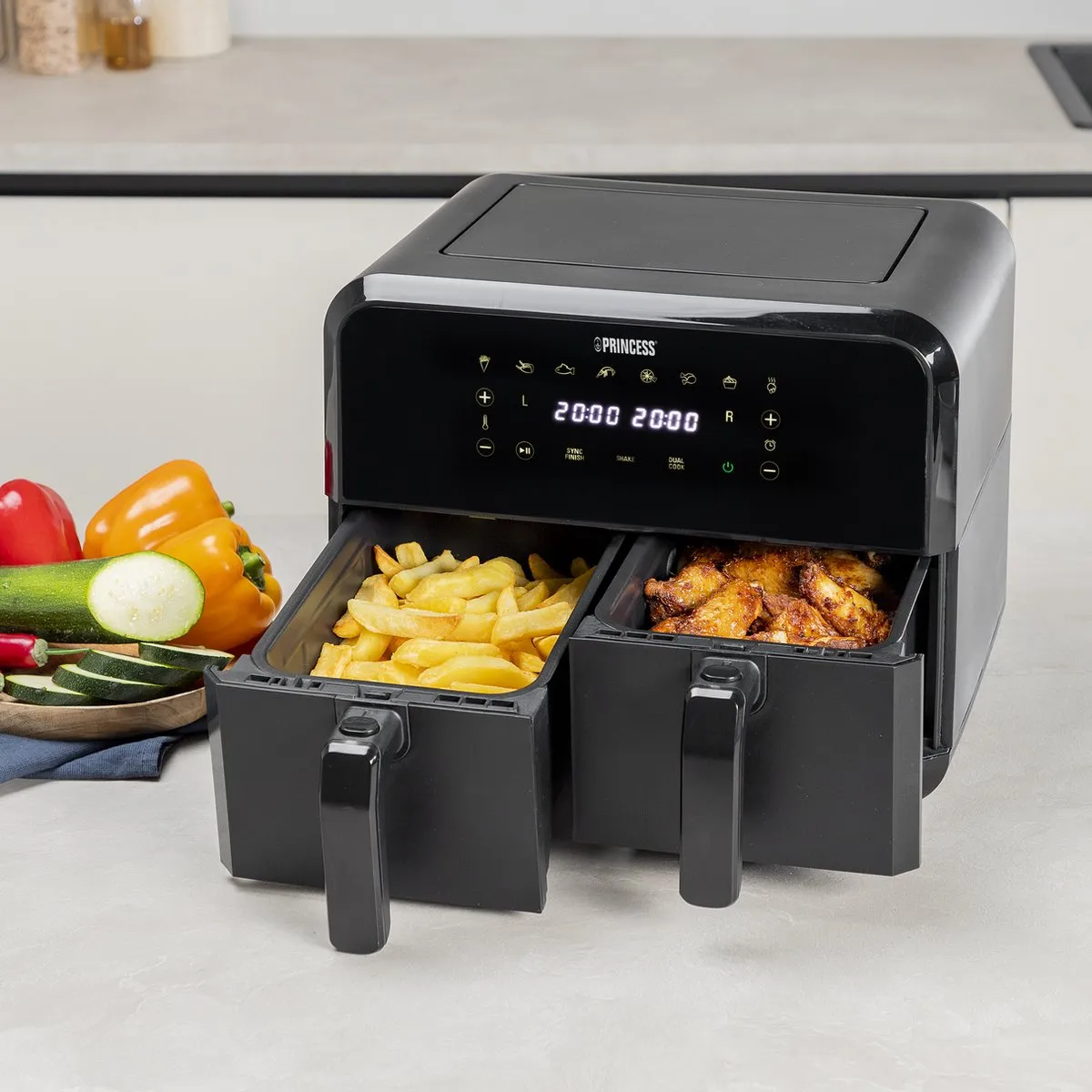 Princess Double Basket Airfryer 182068 - 2400W - 8L - 2 Manden - Zwart