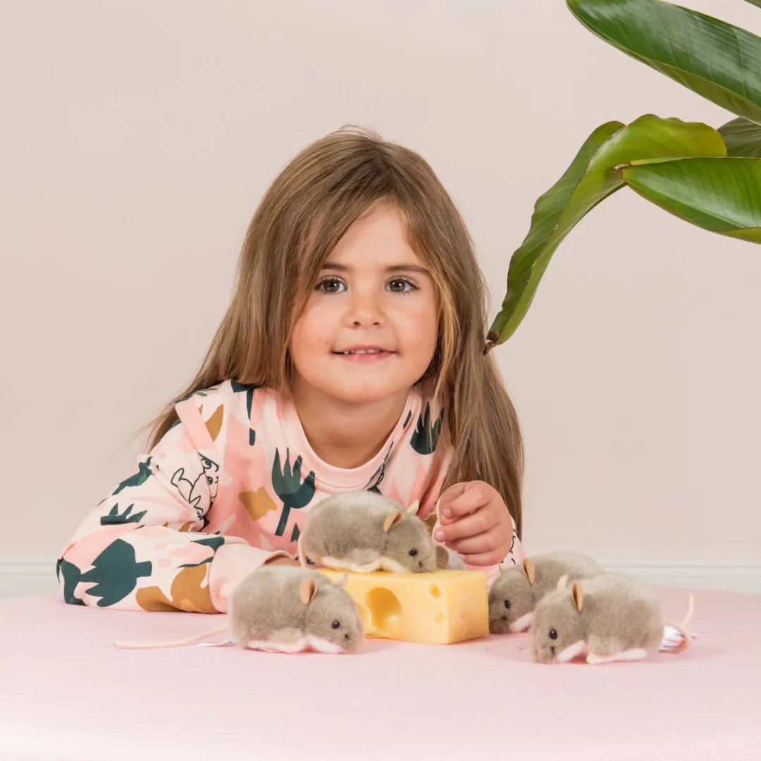 Hermann Teddy Knuffeldier Muis - pluche stof - premium kwaliteit knuffels - grijs - 9 cm