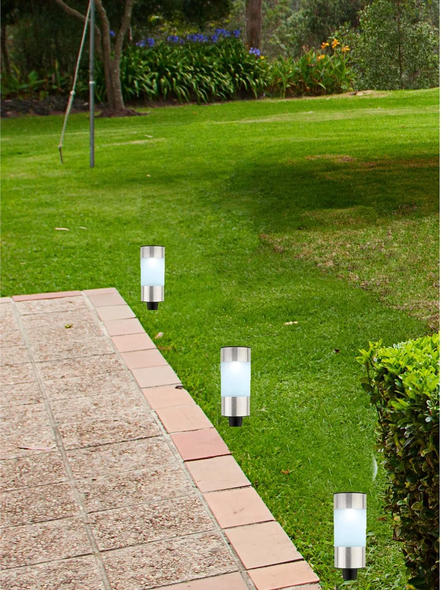 Lumineo Solar Tuinlamp Prikspot Cilinder 14cm - Koel Wit - Zilver