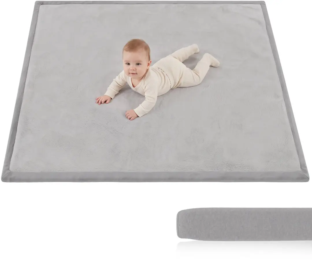 AIYAPLAY Kids Floor Playmat-Schaumstoff, Flanell-127 x 127 x 3 cm-Hellgrau