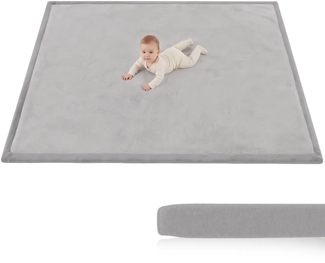 AIYAPLAY Kids Floor Playmat-Schaumstoff, Flanell-150 x 180 x 3 cm-Hellgrau