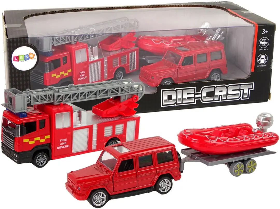 Lean Toys Brandweervoertuigenset Motorboot & Jeep