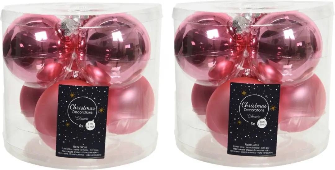 Decoris Kerstballen - 12x st - lippenstift roze - 8 cm - glas - kerstversiering