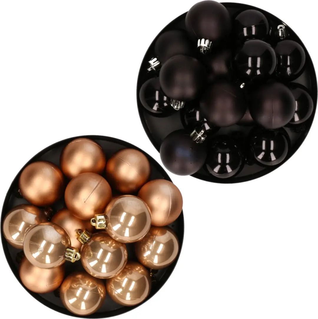 Decoris Kerstballen mix zwart en camel bruin