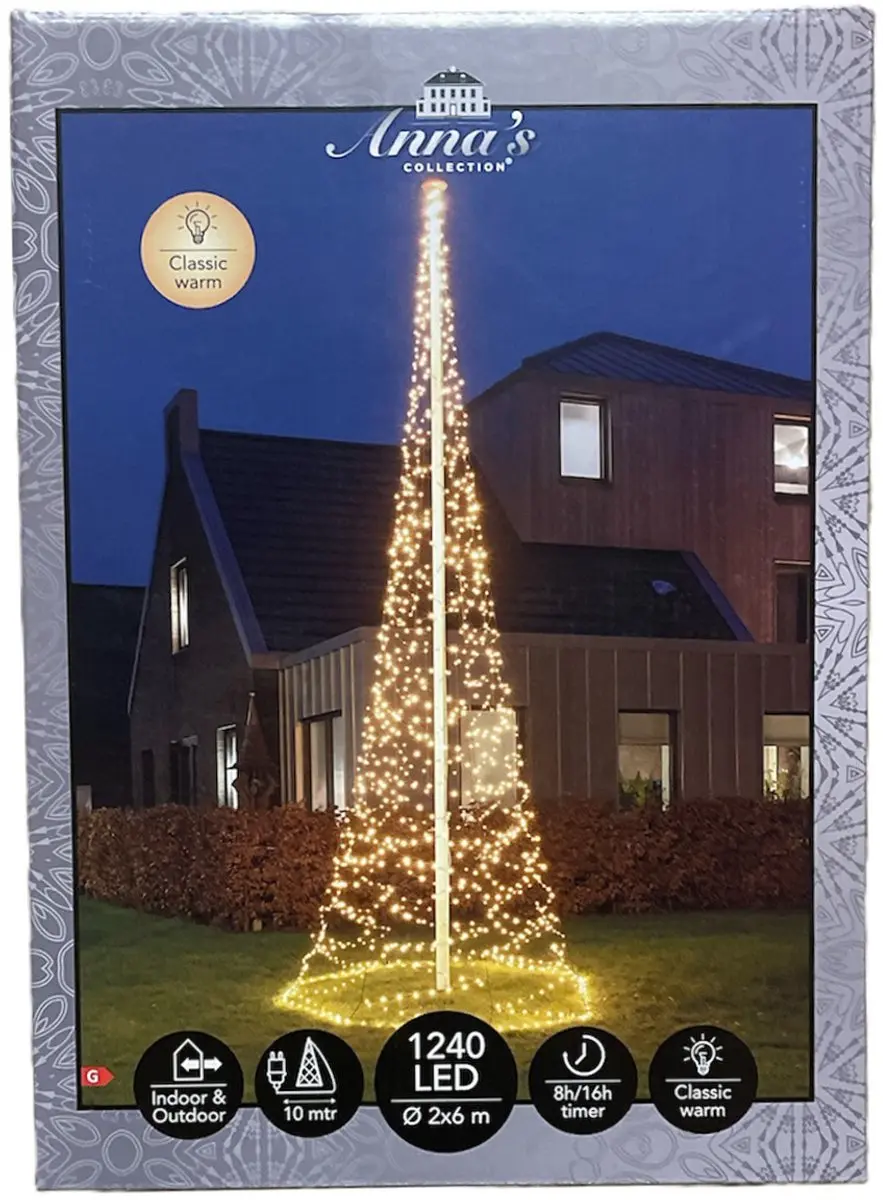 Anna's Collection Vlaggenmast Kerstboom - 1240 Leds - afbeelding 3 van 3