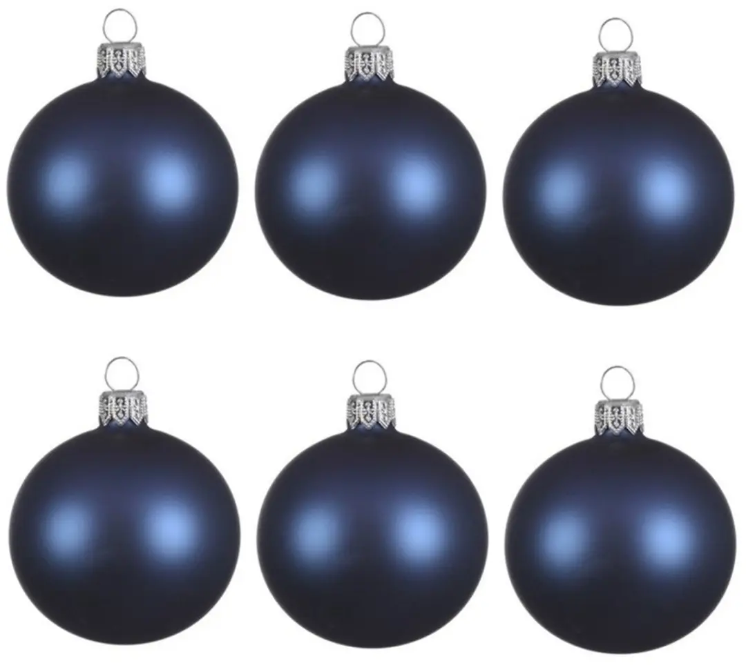 Decoris kerstballen - 6x - donkerblauw - 8 cm - glas - mat - velvet - kerstversiering