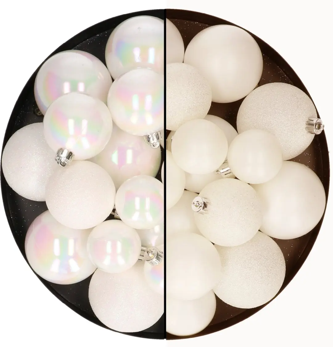 Kerstballen 60x stuks - mix parelmoer wit/wol wit - 4-5-6 cm - kunststof - kerstversiering
