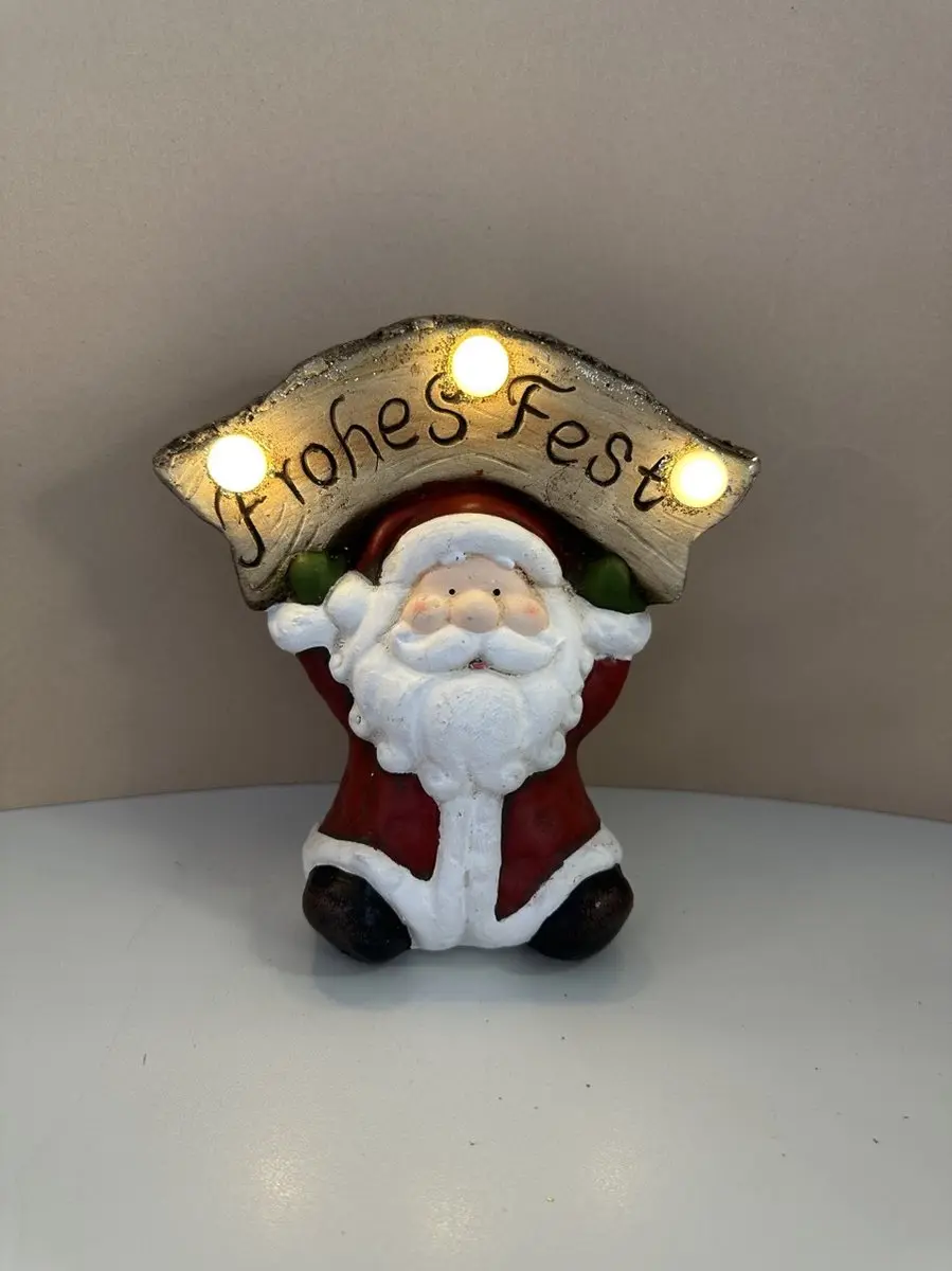 Kerstbeeldje Kerstman "Frohes Fest" -met LED