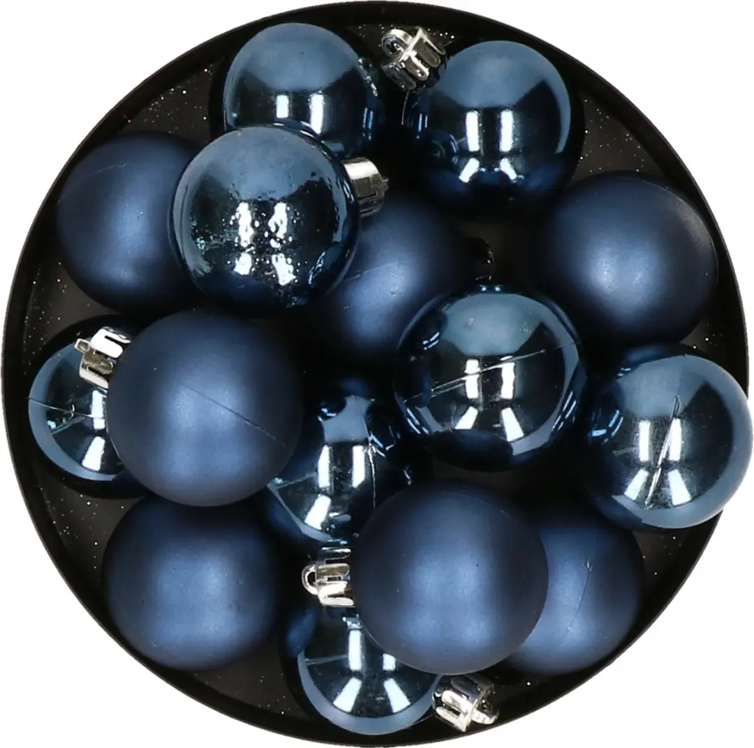 32x stuks kunststof kerstballen donkerblauw 4 cm