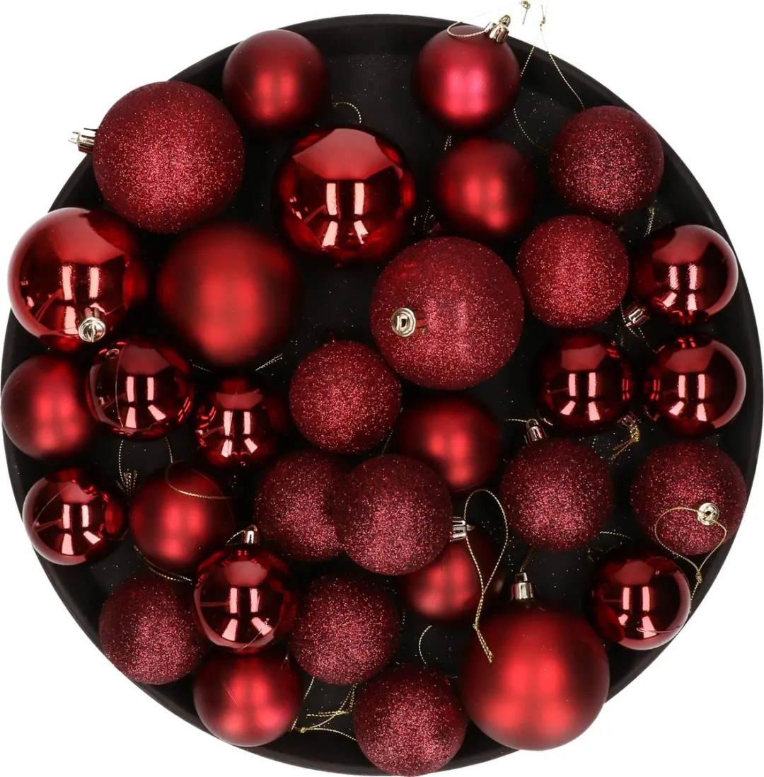 Kerstversiering set kerstballen in het donkerrood 6