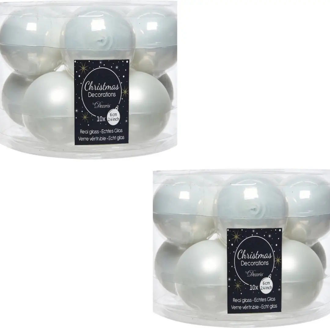 20x Winter witte glazen kerstballen 6 cm