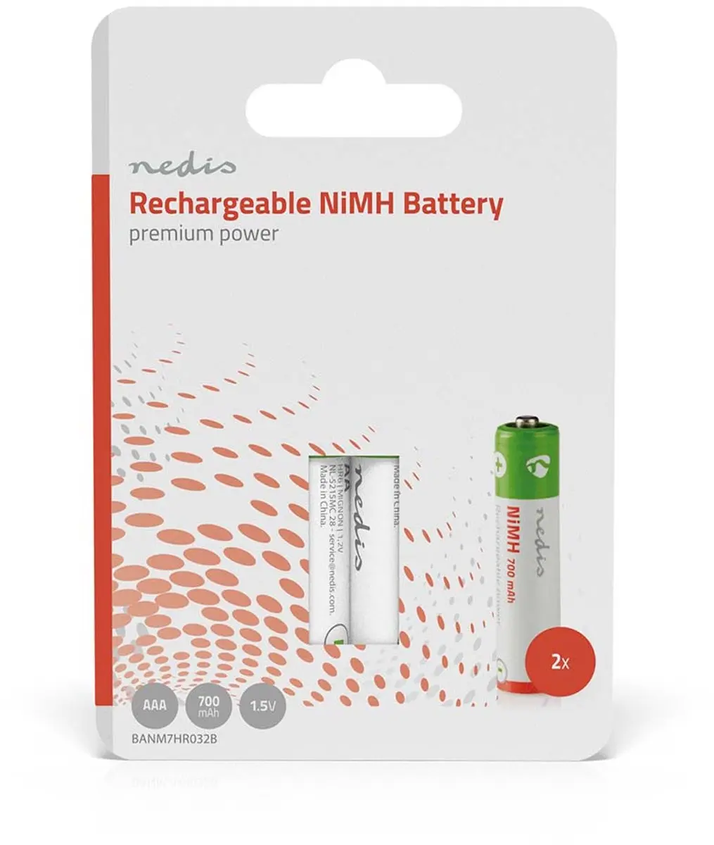 Nedis Oplaadbare NiMH-Batterij AAA 1.2V 700 mAh - 2-Pak - afbeelding 2 van 6