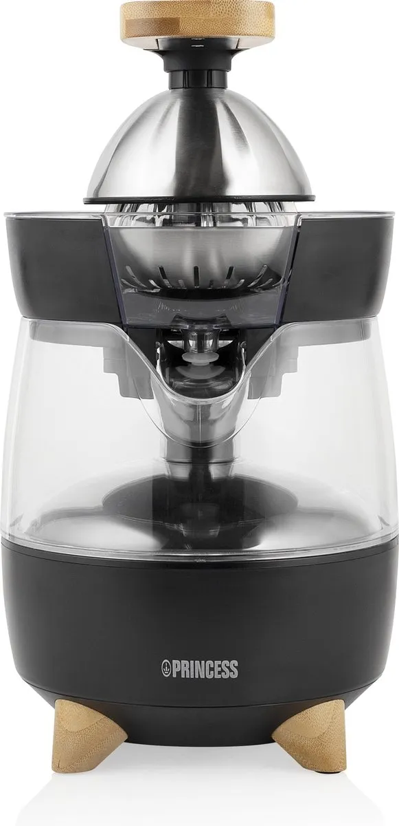 Princess Elektrische Citruspers Pure 201862 – Luxueus eigen design – 300 W – Zwart/Bamboe