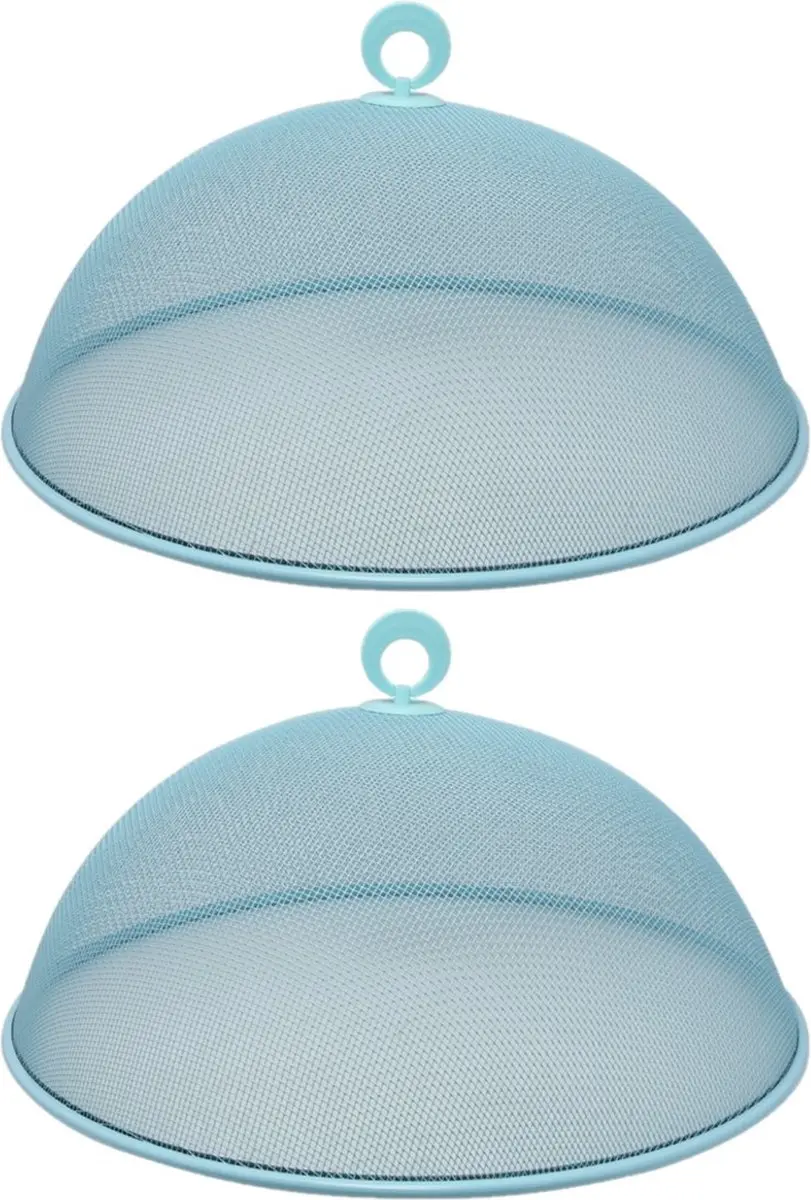 Set van 4x stuks metalen vliegenkappen/voedselkappen lichtblauw rond 35 cm