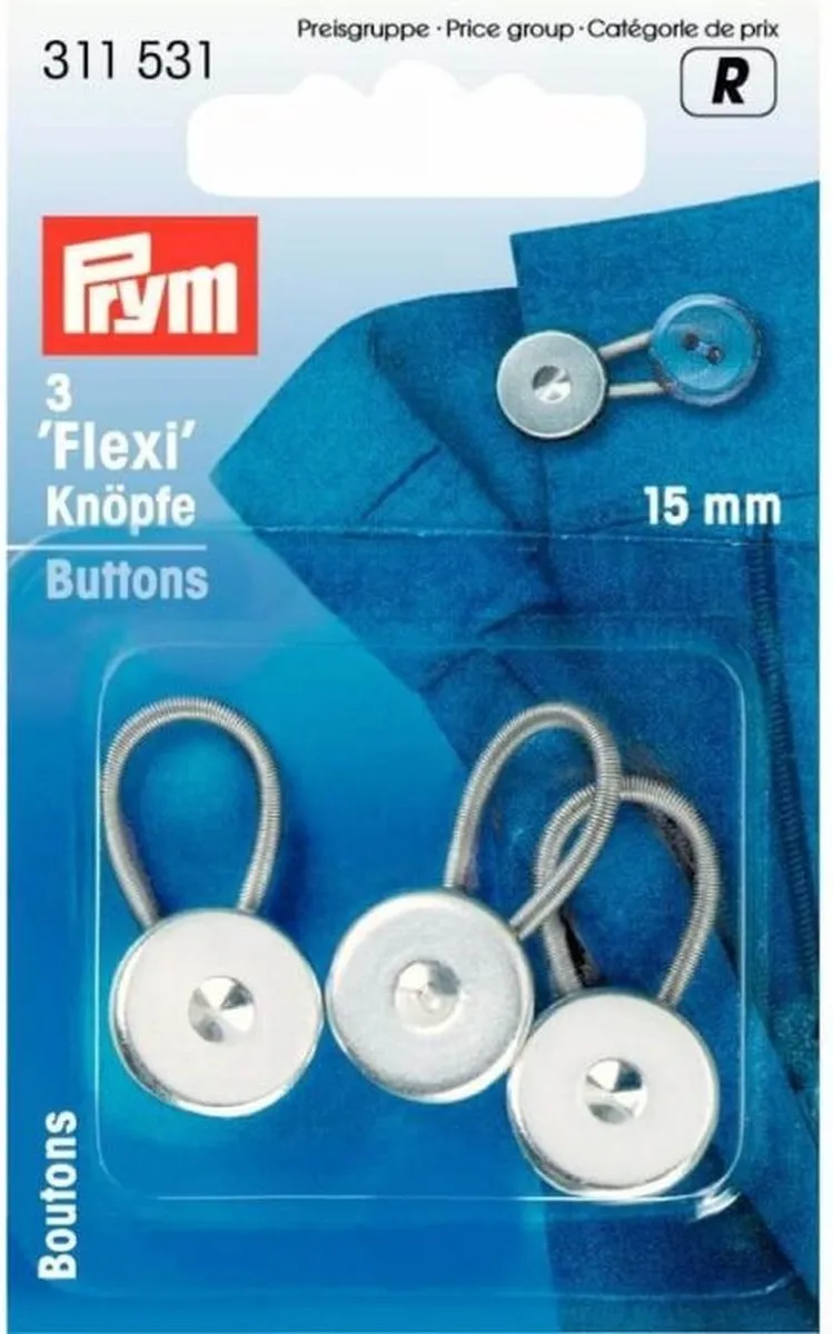 Prym Flexi-Knopen met Lus 15mm - 3 Stuks - Zilverkleur