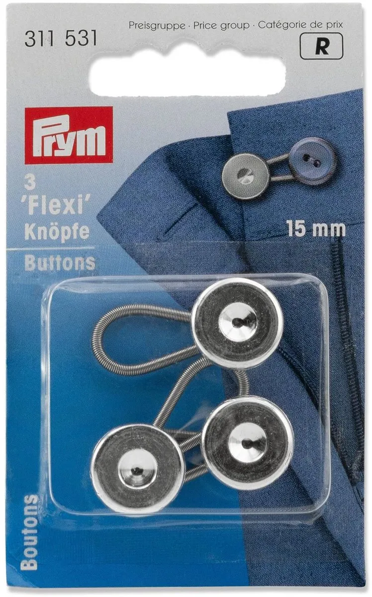 Prym Flexi-Knopen met Lus 15mm - 3 Stuks - Zilverkleur