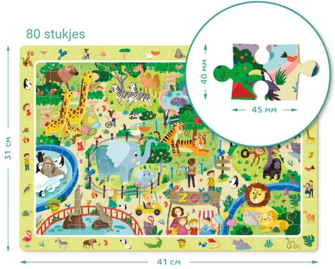 Dodo Toys Puzzel Dieren - 80 stukjes voor kinderen vanaf 4 jaar - 31x45 cm