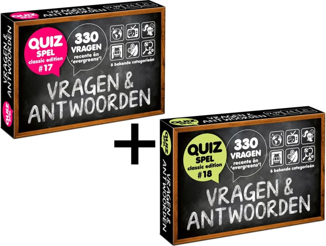 COMBI-DEAL: Vragen & Antwoorden #17 + #18 - Kaartspel - Pocketformaat Trivia Quiz en Aanvulset / Uitbreiding - 2x 330 Nederlandse vragen!