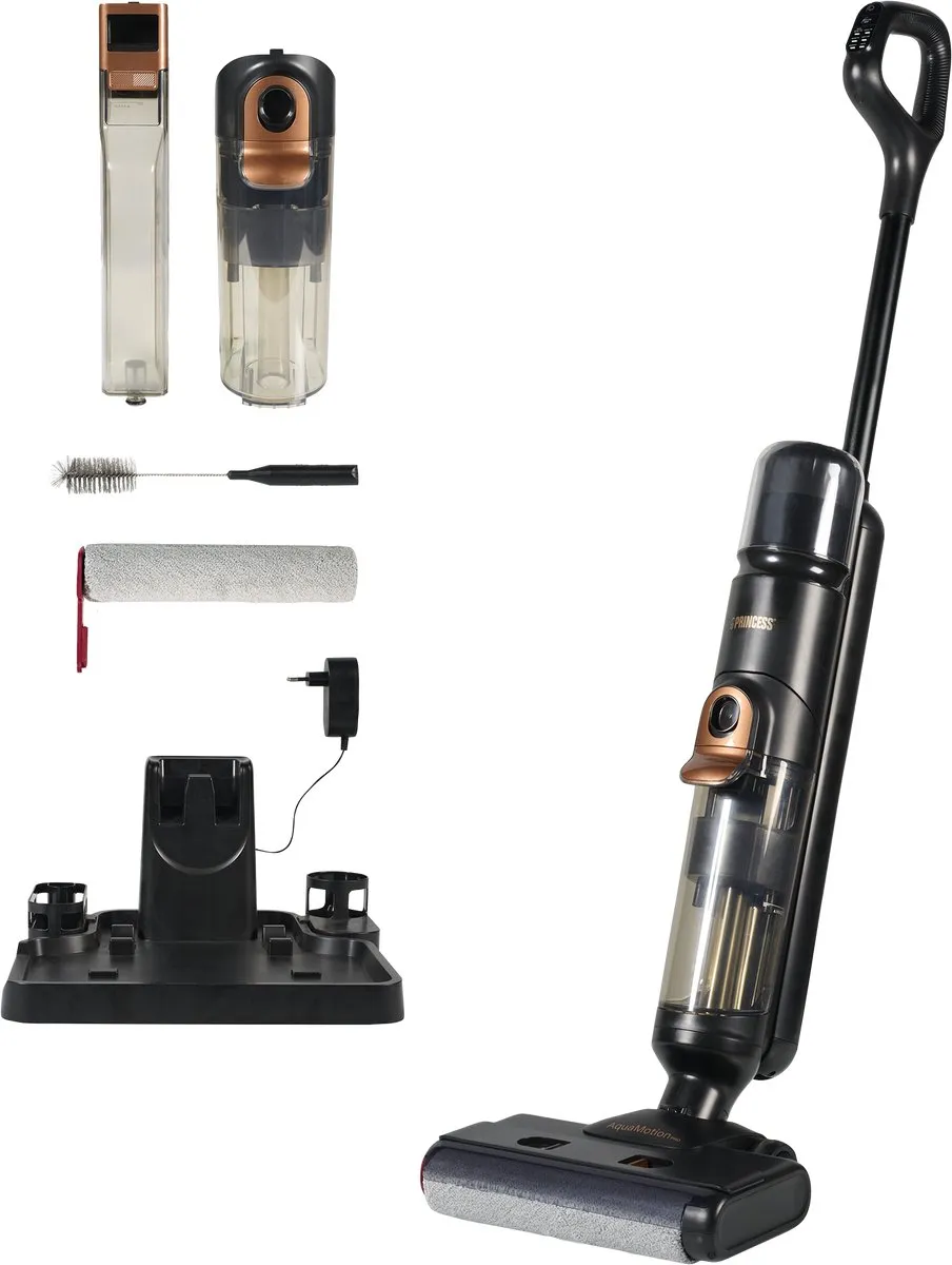 Princess 337020 AquaMotion Pro Vloerreiniger 4-in-1 - Draadloos – DC-motor – 21,6 V, wast en droogt tegelijkertijd - elektrische dweil - Reinigingsmachine - Floor washer - 25 minuten accuduur