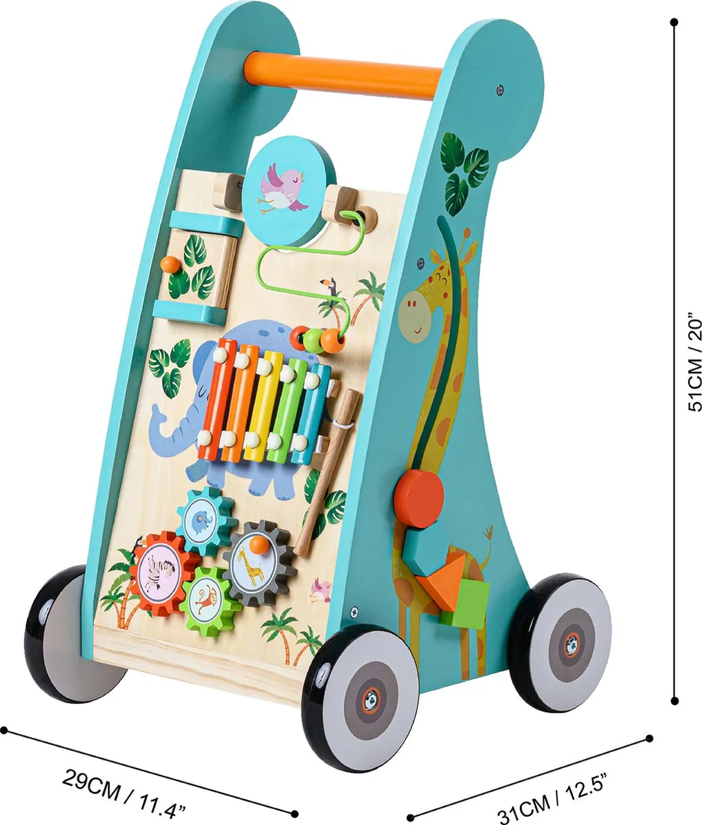 Teamson Kids Houten Loopstoeltje Safari Dieren - Blauw