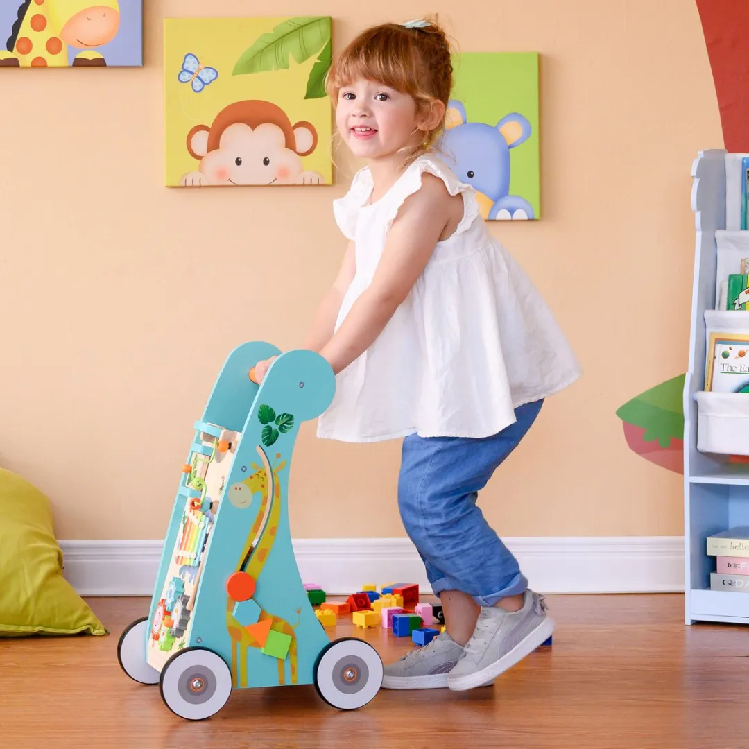Teamson Kids Houten Loopstoeltje Safari Dieren - Blauw