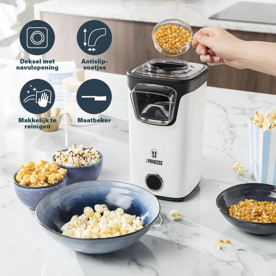 Princess Popcornmachine 292986 - 1100W - Wit/Zwart