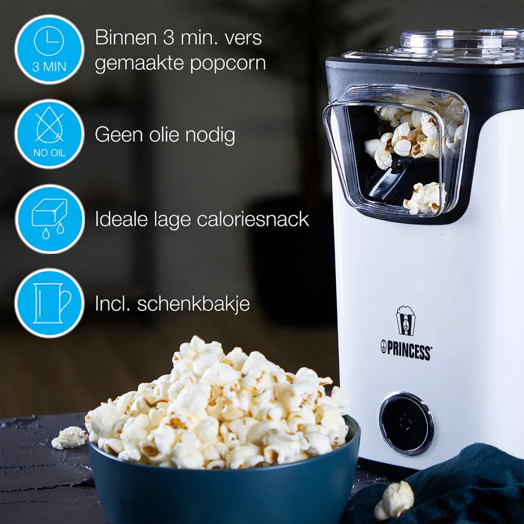 Princess Popcornmachine 292986 - 1100W - Wit/Zwart