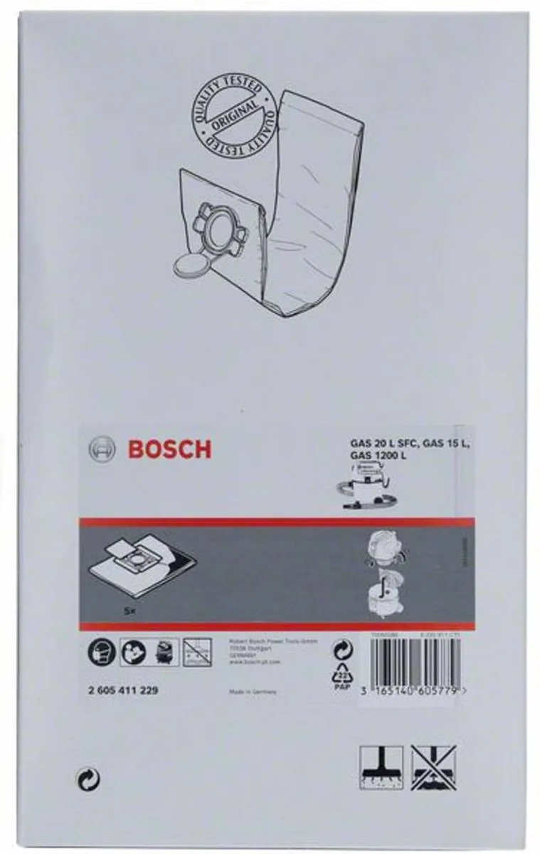 Bosch GAS 15 Vlies Stofzuigerzakken - 5 Stuks