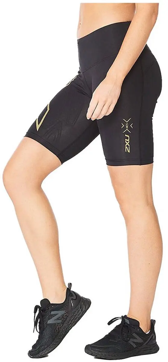2XU Light Speed Mid-Rise Compressieshort - Zwart/Goud - M - afbeelding 2 van 6