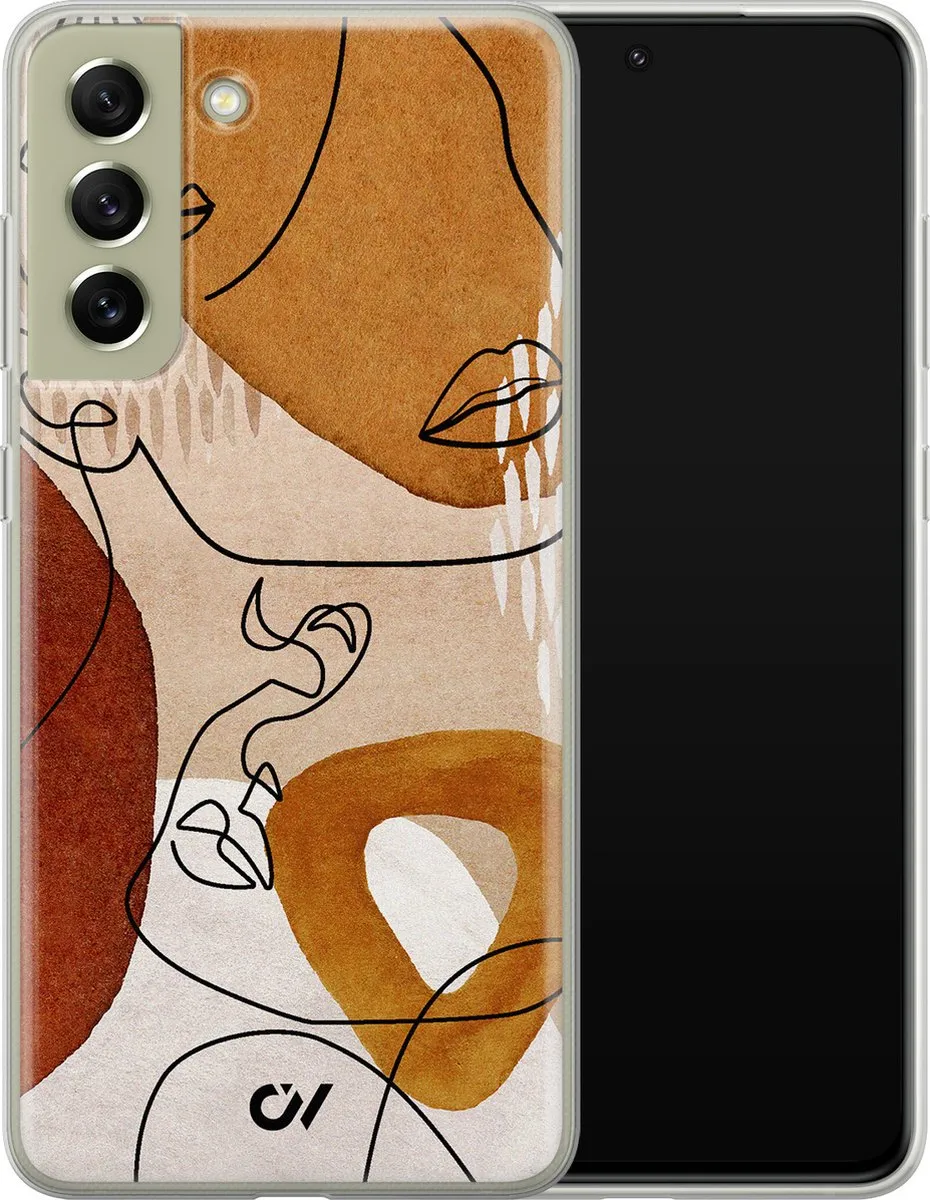 Casevibes Samsung Galaxy S21 FE Hoesje - Abstract Shape Faces - Bruin