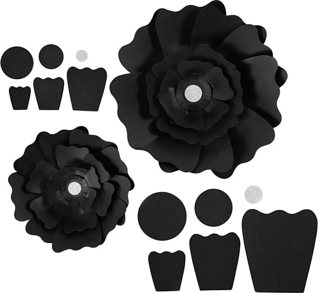 Colortime Bloemen Papieren Bloem Structuurkarton - Zwart - 2 Stuks