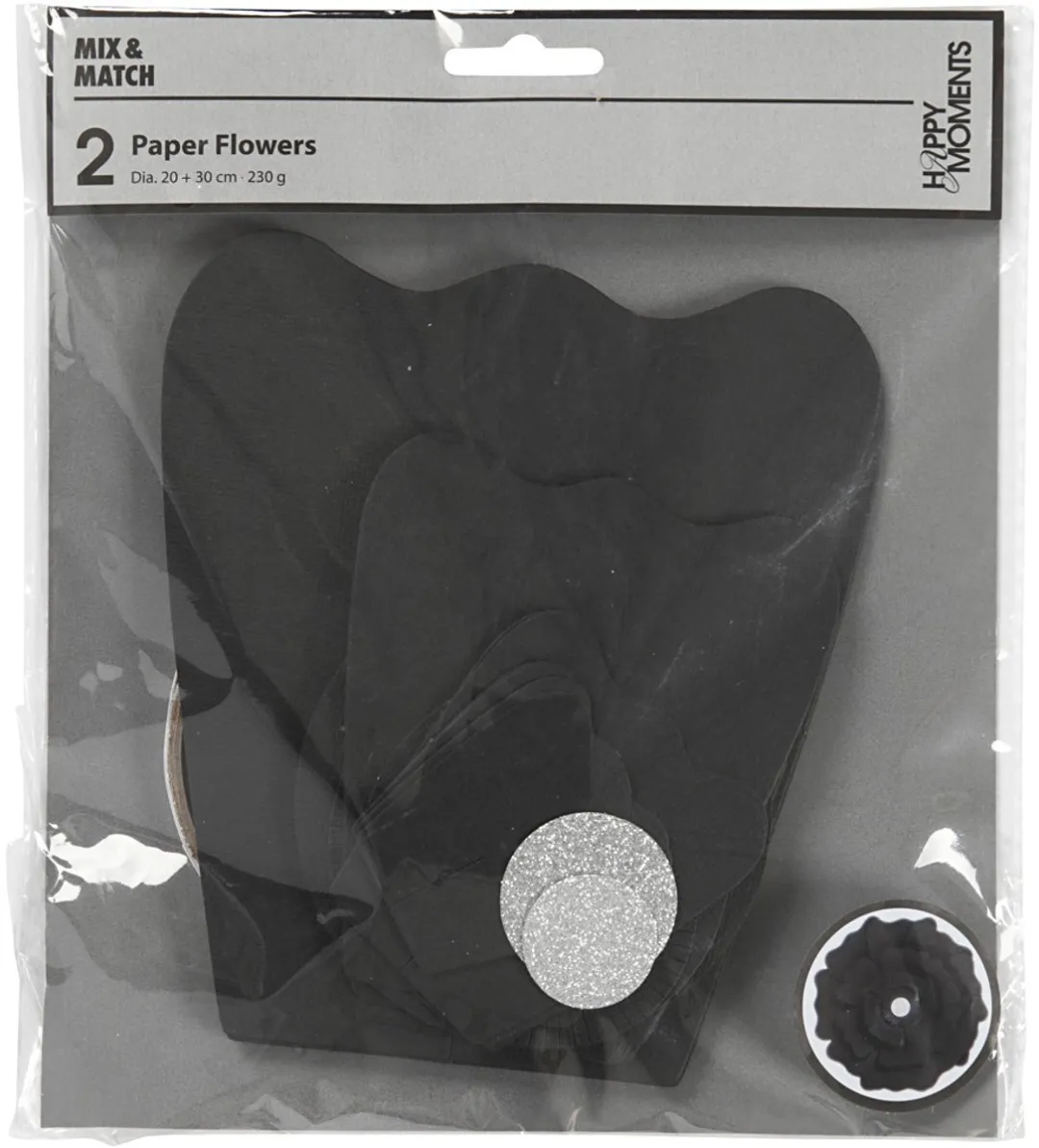 Colortime Bloemen Papieren Bloem Structuurkarton - Zwart - 2 Stuks