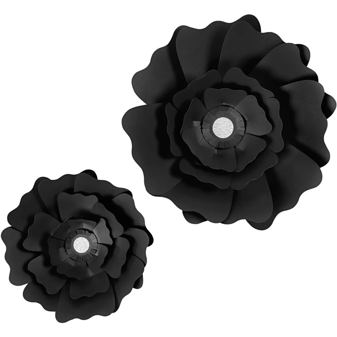 Colortime Bloemen Papieren Bloem Structuurkarton - Zwart - 2 Stuks