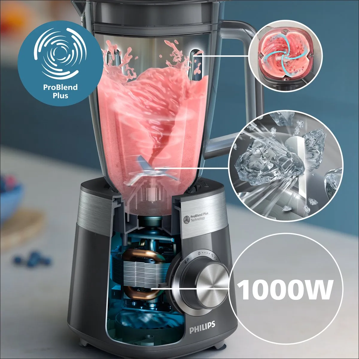 Philips Blender HR3020/20 1000W - 1,5L - Grijs