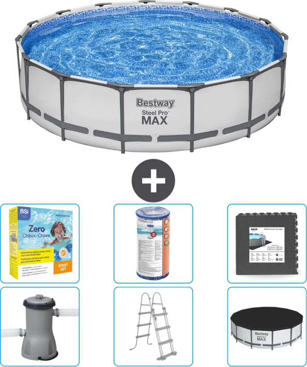 Bestway Steel Pro MAX Zwembad 457x107cm - Grijs - Inclusief Pomp & Ladder