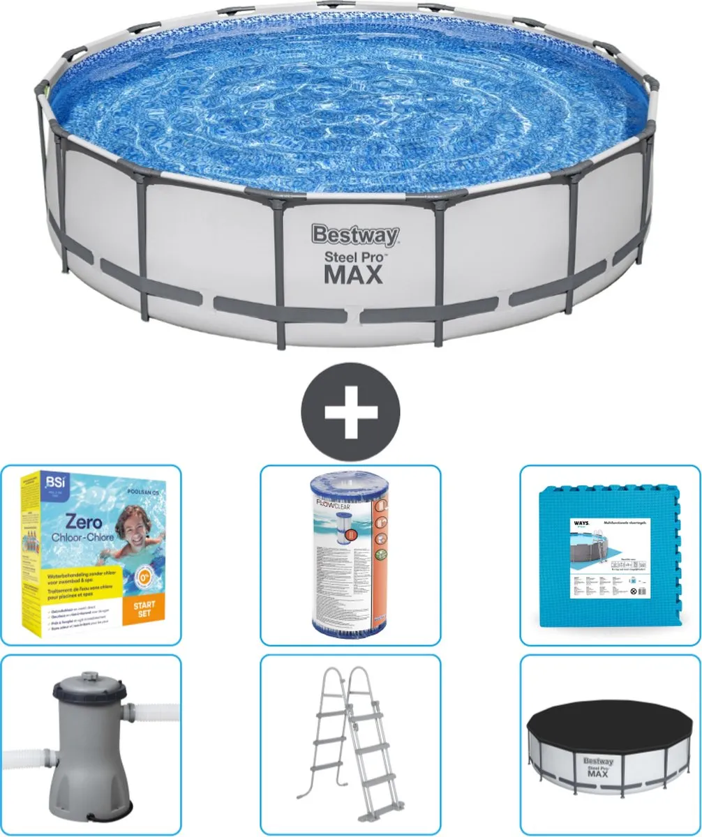 Bestway Steel Pro MAX Zwembad 457x107cm - Grijs - Inclusief Pomp & Ladder