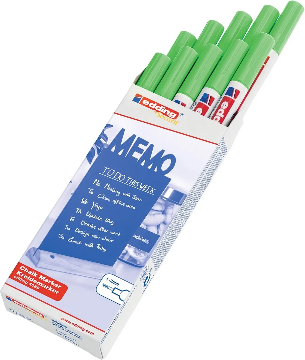 edding by Securit 4085 Krijtstift - Neon Groen - 10 Stuks - afbeelding 2 van 2