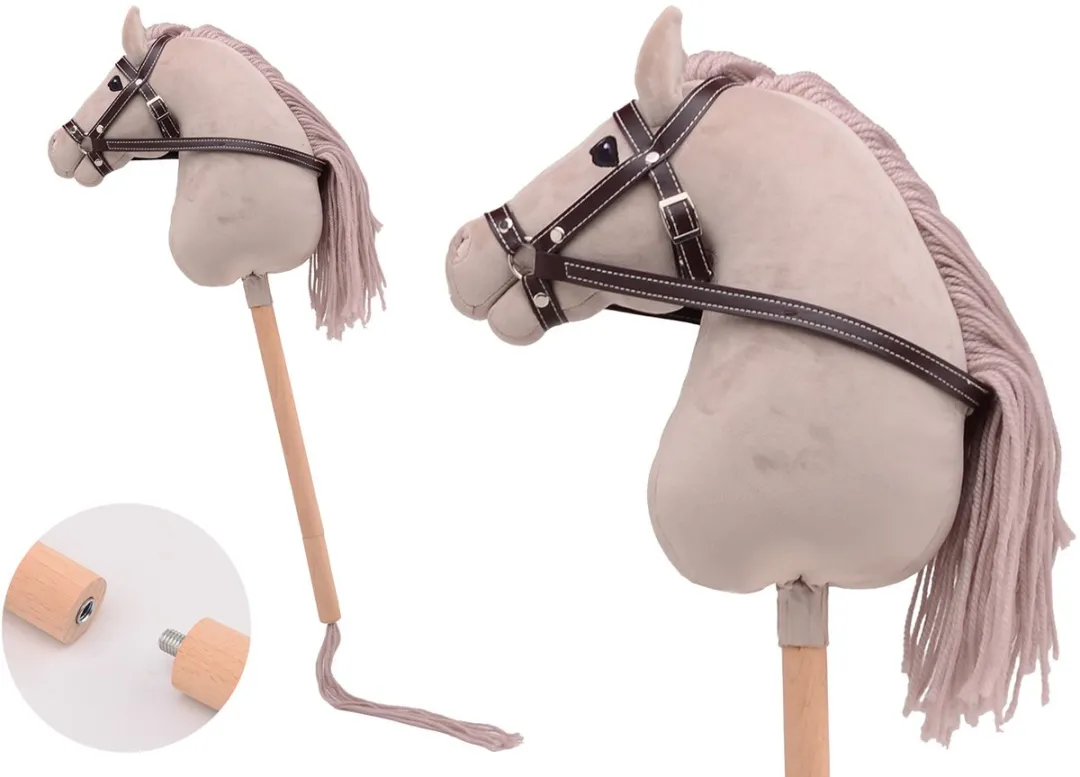 Holly Horse - Hobby paard de luxe met korte stok,ca. 80 cm met halster , stokpaardje voor horsing om op te rijden voor kinderen zonder geluid