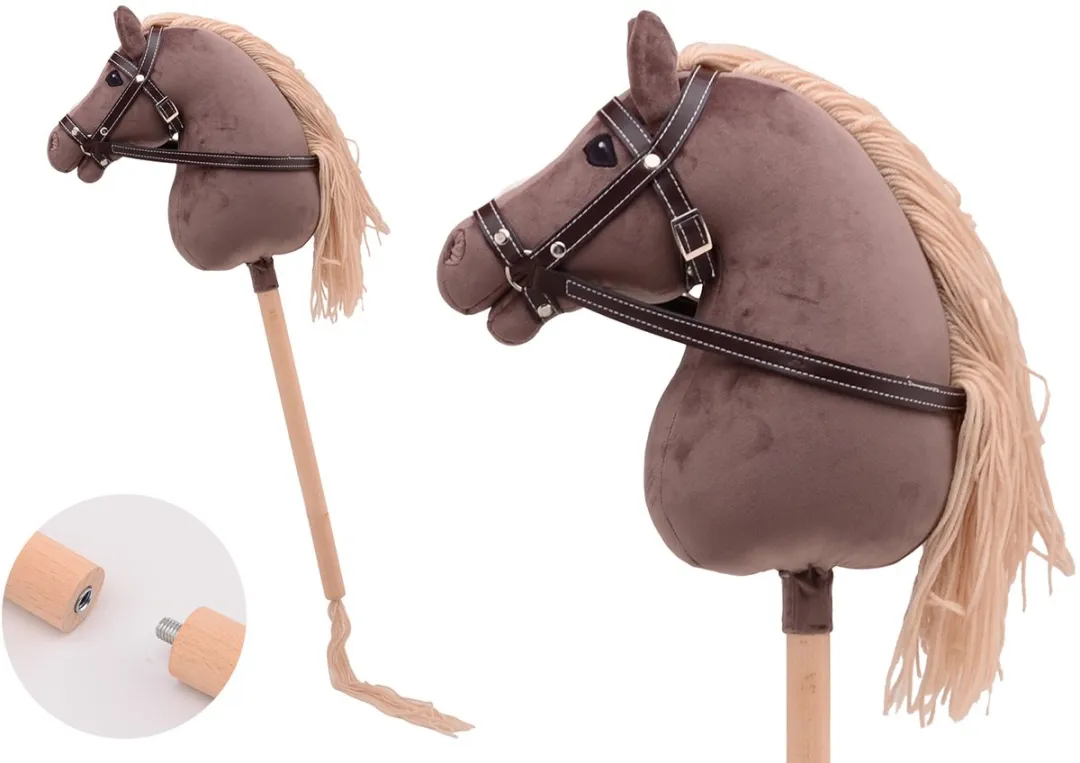 Holly Horse - Hobby paard de luxe met korte stok,ca. 80 cm met halster , stokpaardje voor horsing om op te rijden voor kinderen zonder geluid