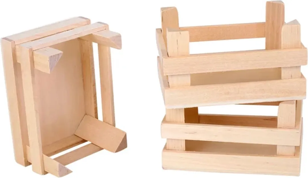 Small Foot Houten Kratjes Set 3 Stuks - 10x8x5,5cm Multicolor