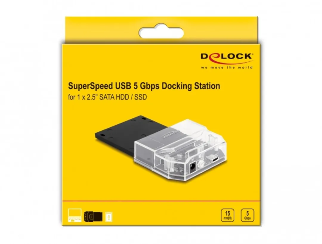 Delock 63205 USB 5Gbps Docking Station - 2.5" SATA HDD/SSD - Zwart/Transparant