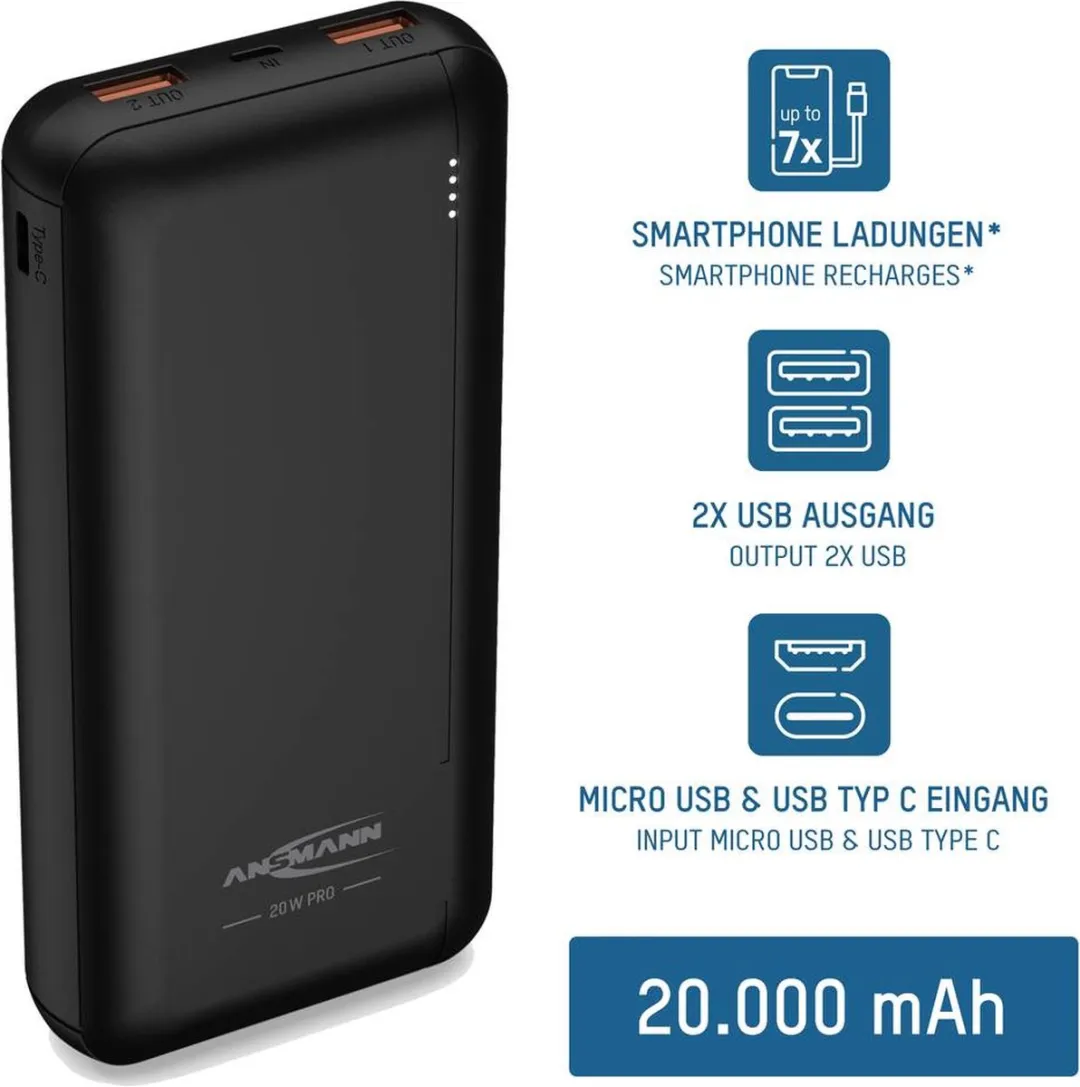 Ansmann Powerbank 20.000mAh 3000W - 4013674187195 - afbeelding 6 van 6