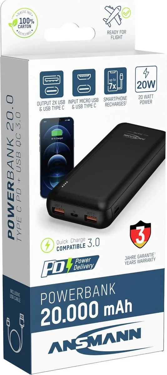 Ansmann Powerbank 20.000mAh 3000W - 4013674187195