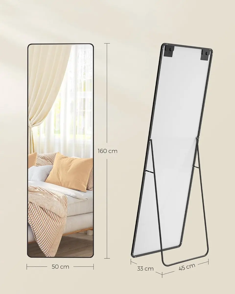 Songmics Passpiegel 160x50cm Aluminium Frame - Inktzwart - afbeelding 6 van 6