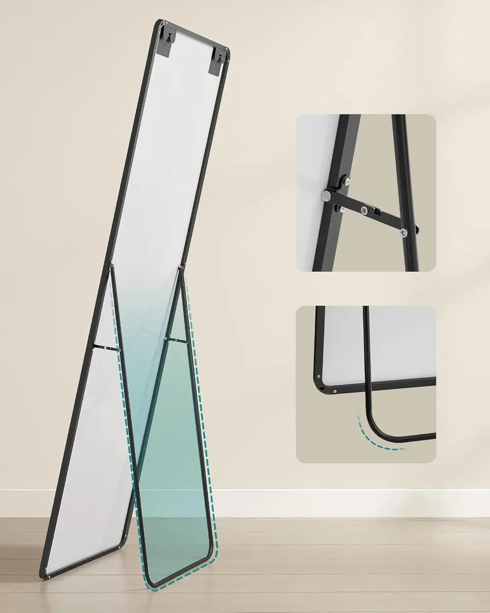 Songmics Passpiegel 160x50cm Aluminium Frame - Inktzwart - afbeelding 2 van 6
