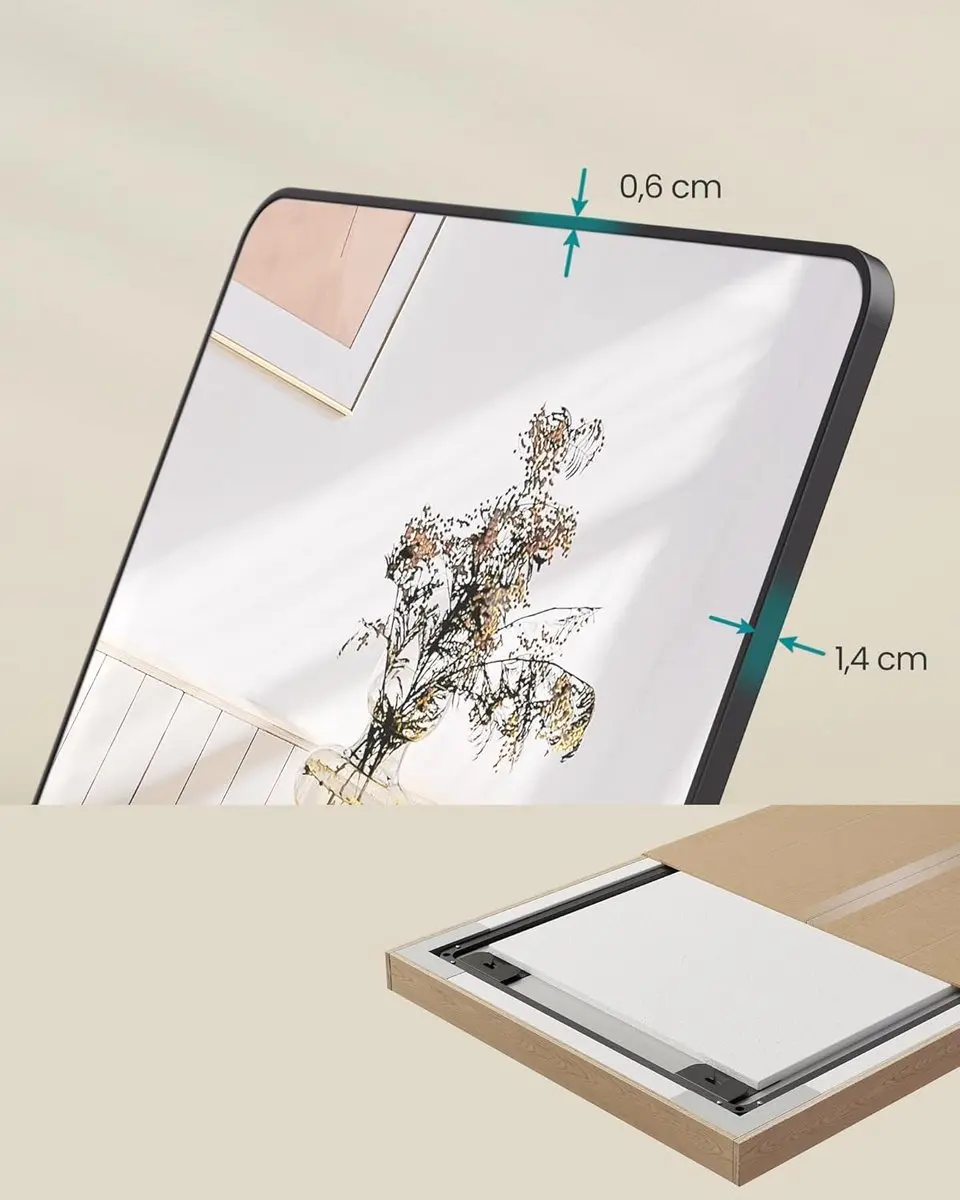 Songmics Passpiegel 160x50cm Aluminium Frame - Inktzwart - afbeelding 5 van 6
