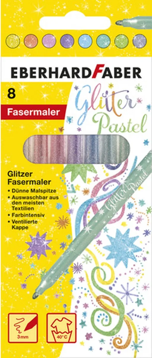 Eberhard Faber Glitter Pastel Viltstiften 8 Stuks EF-551009