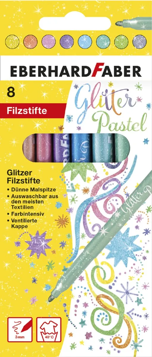 Eberhard Faber Glitter Pastel Viltstiften 8 Stuks EF-551009
